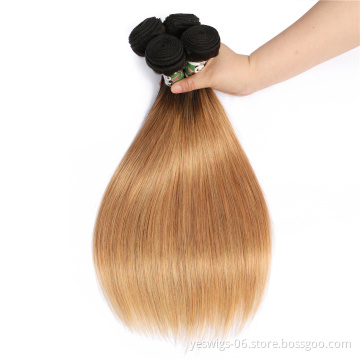 Ombre Human Hair Pre Colored Extensions Double Weft 1b-27# Ombre Wholesale Brazilian Virgin Remy Hair One Bundle Cuticle Aligned